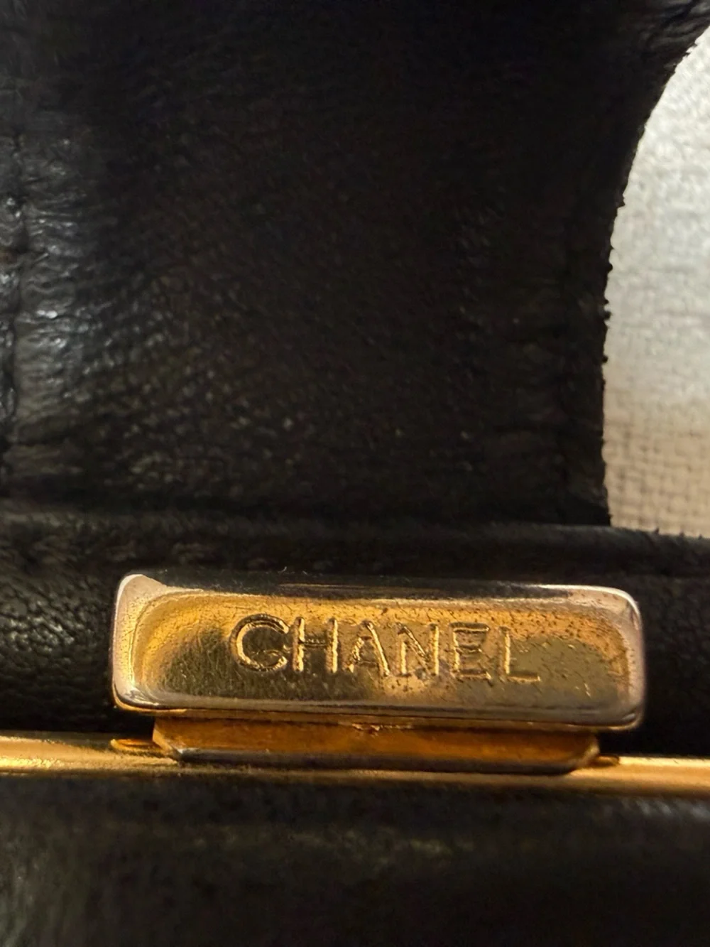 Chanel Vintage Black Caviar Leather CC Logo Long Wallet Clutch Gold tone